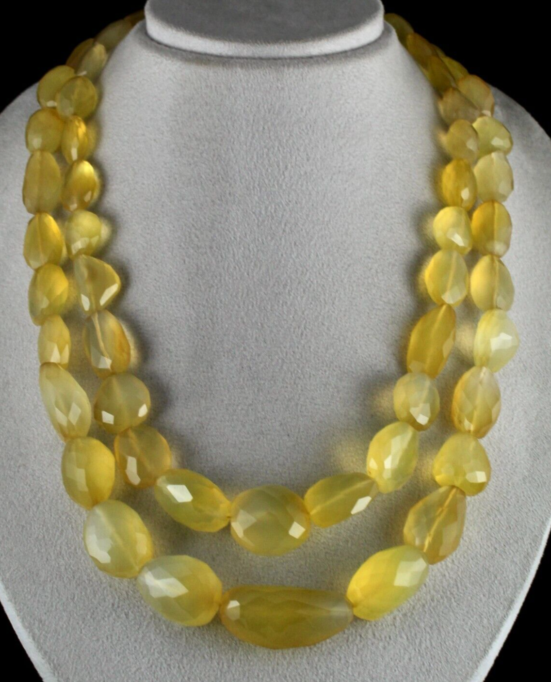 YELLOW CHALCEDONY BEADS FACETED 2 L 1478 CTS GEMSTONE BEADED FASHION NECKLACE