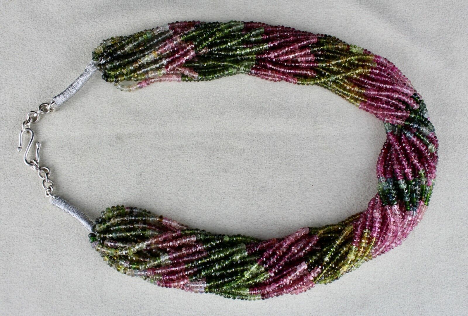 NATURAL MULTI TOURMALINE BEADS 20 LINE 802 CTS FACETED ROUND GEMSTONE NECKLACE