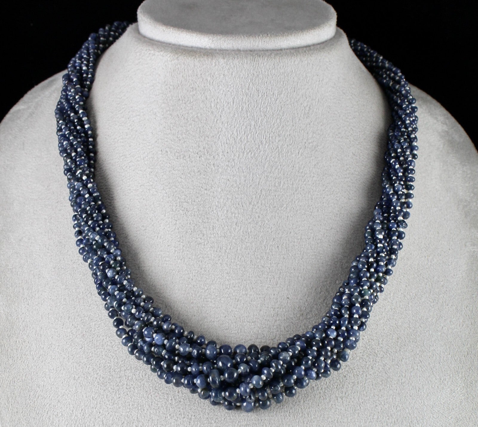 Certified Blue Sapphire 483ct & Pearl Round Beaded Necklace 11l Silver Clasp