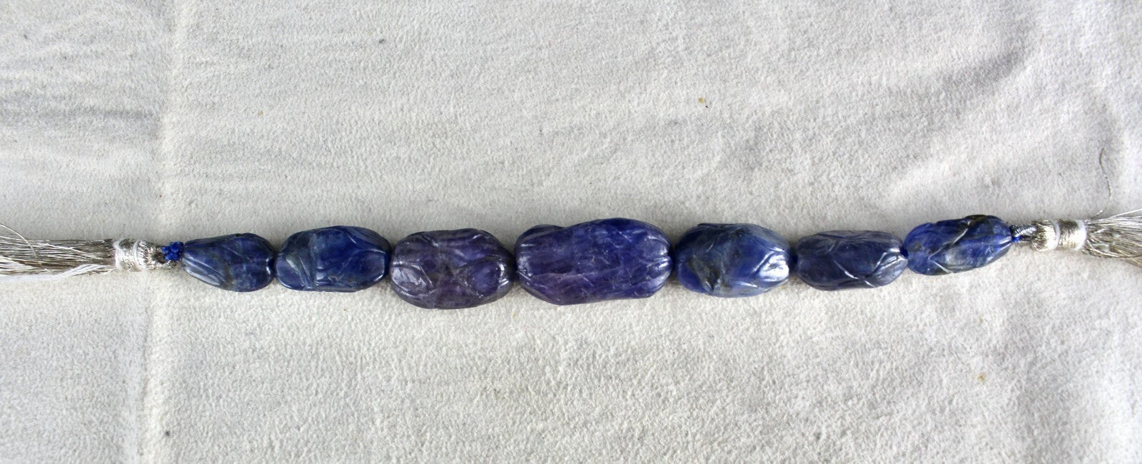 Certified Natural Blue Sapphire Carved Beads 5pcs 91.84ct For Designing