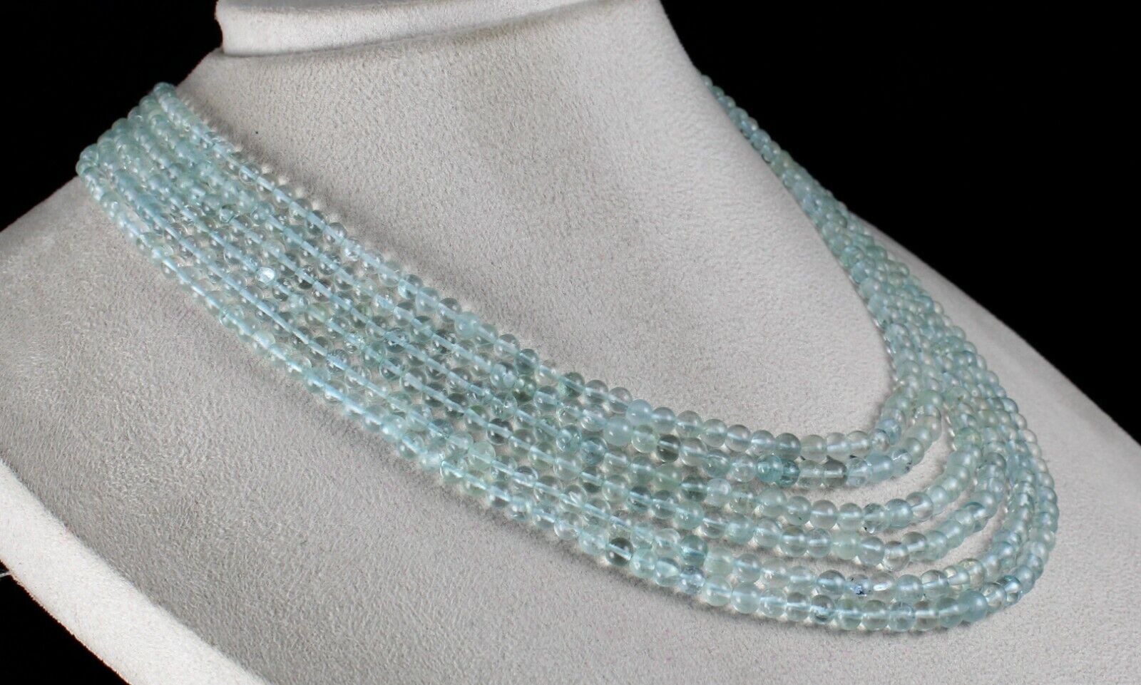 NATURAL BLUE AQUAMARINE BEADS ROUND 6 STRING 488 CTS GEMSTONE FINE NECKLACE