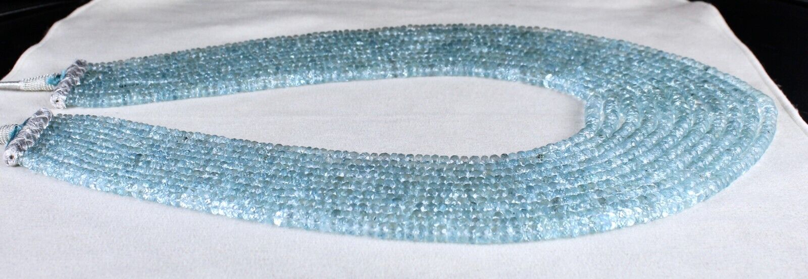 Certified Natural Blue Aquamarine Beads Faceted Round 11L 1164 Ct Stone Necklace