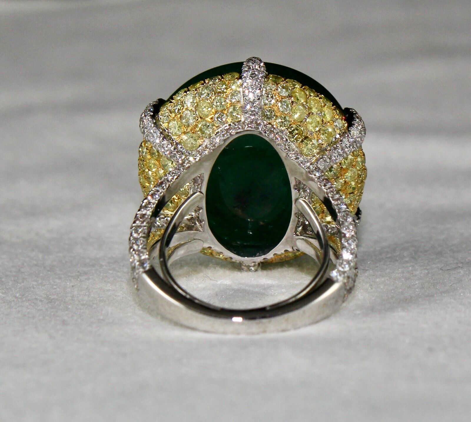 Natural Zambian Emerald Cabochon Yellow Diamond 18K Gold Gemstone Statement Ring