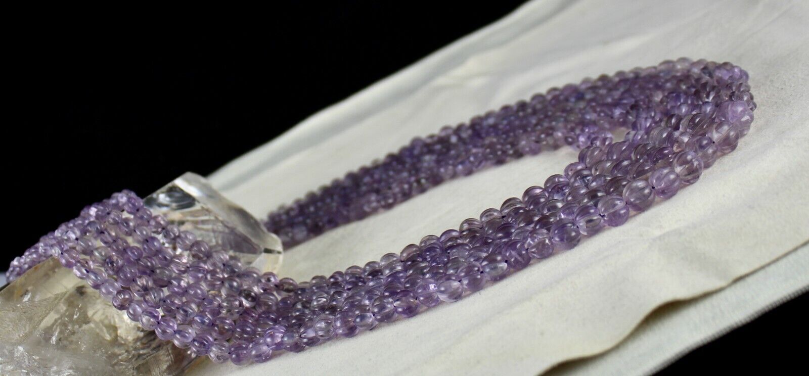Natural Amethyst Beads Carved Melon 5 L 947 Ct Purple Gemstone Antique Necklace