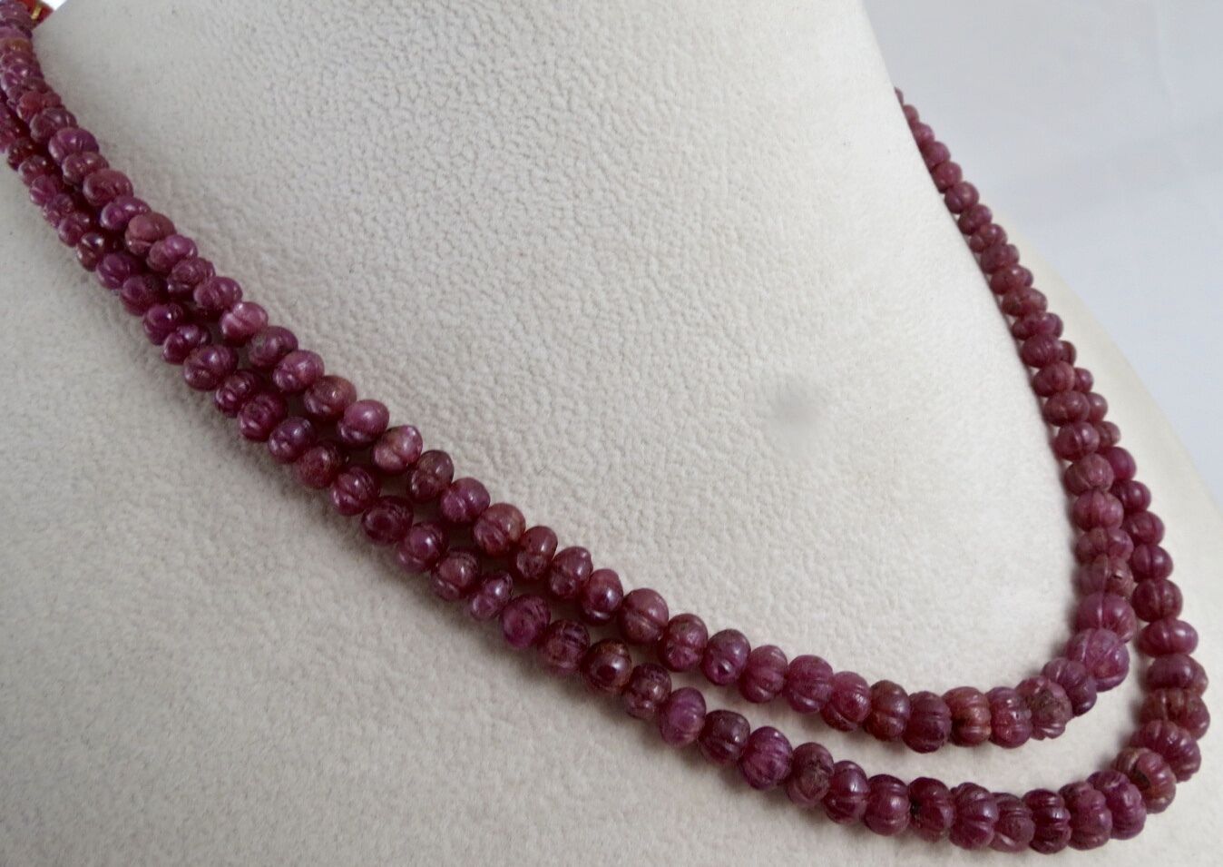 NATURAL RUBY CARVED MELON 276 CTS PRECIOUS GEMSTONE BEADS NECKLACE FOR LADIES