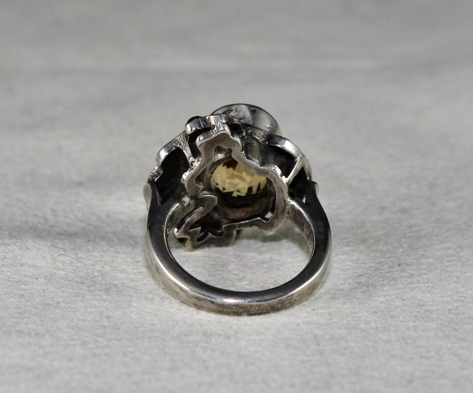 Vintage Natural Yellow Citrine 10ct Natural Diamond 18k Gold Silver Ring