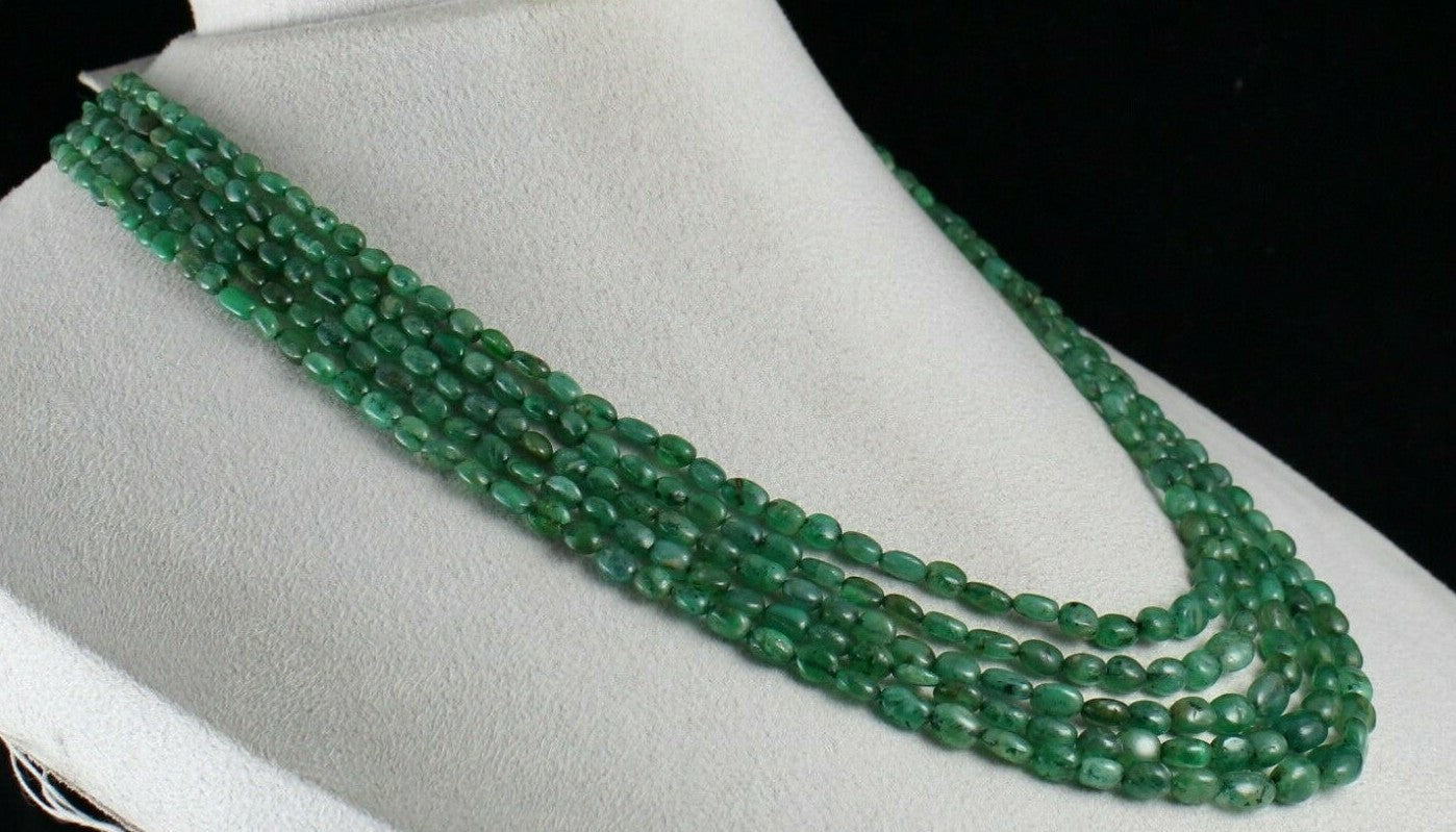 Certified Natural Emerald Beads Cabochon Necklace 5l 322 Carat Vintage Gemstone