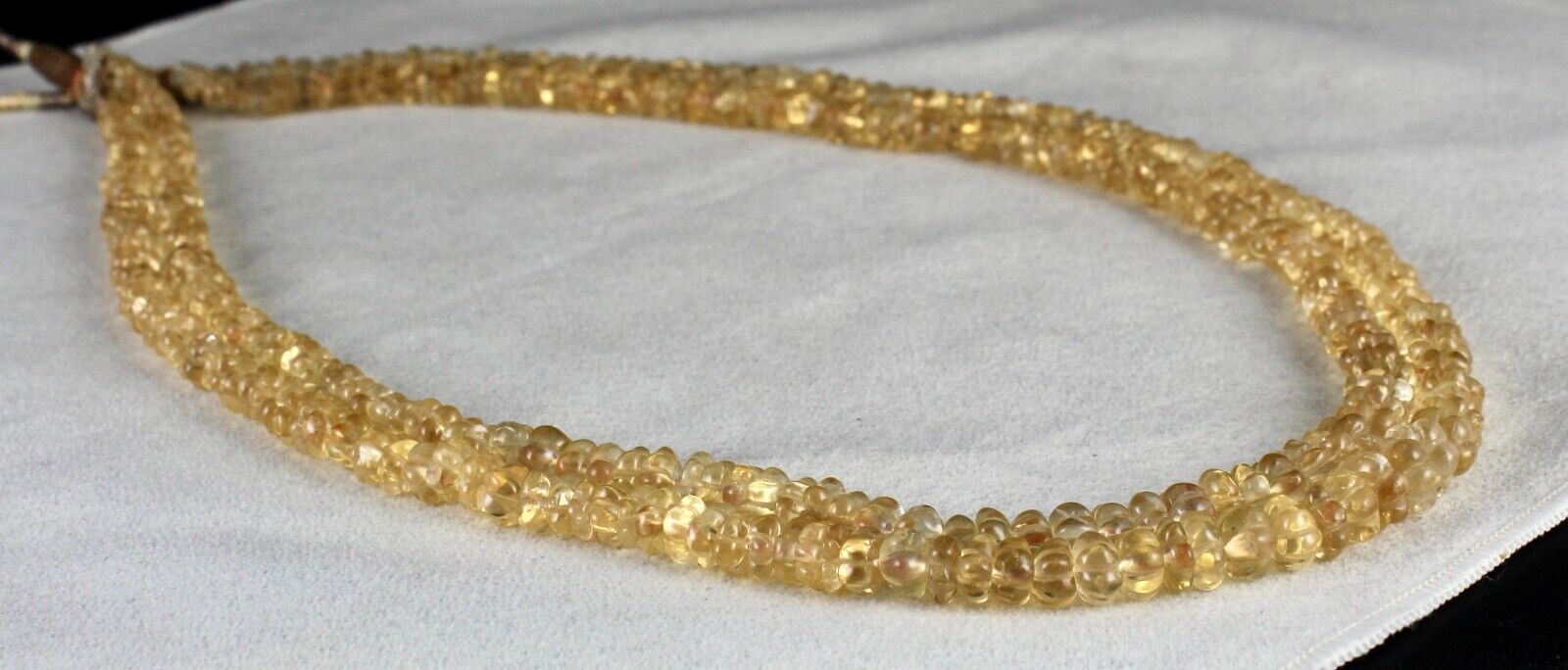 Natural Yellow Citrine Beads Carved Round 2 L 404 Ct Gemstone Vintage Necklace
