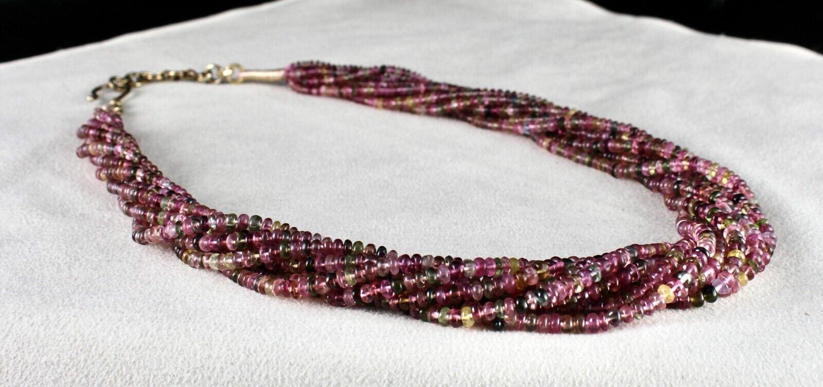 NATURAL TOURMALINE BEADED 9 LINE 400 CT MULTI COLOUR GEMSTONE SILVER NECKLACE