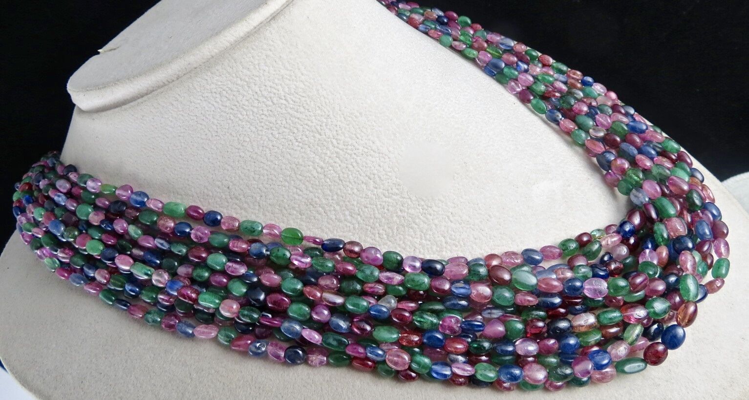 NATURAL EMERALD RUBIES BLUE SAPPHIRE SPINEL BEADS LONG 995 CTS GEMSTONE NECKLACE