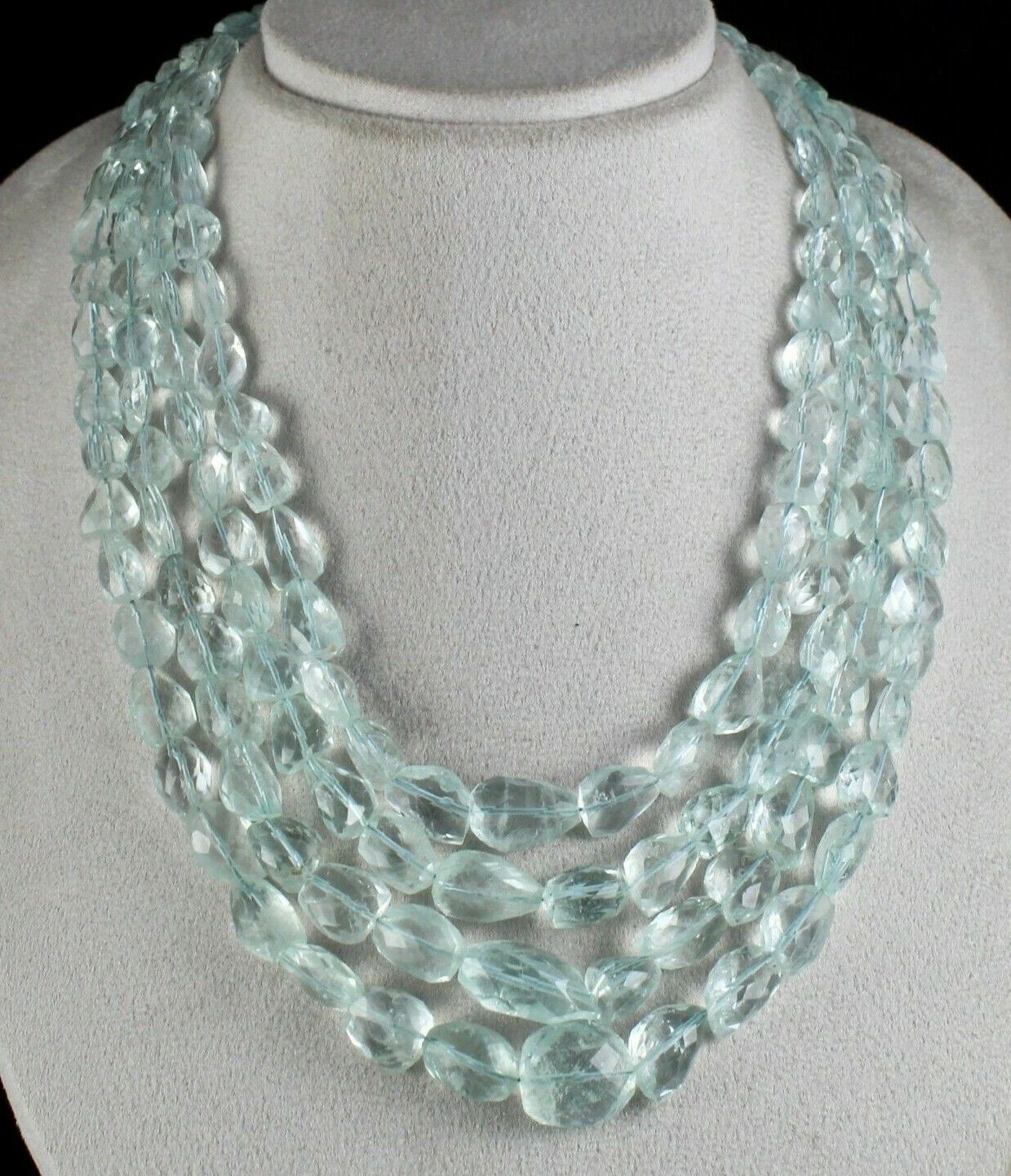 Natural Blue Aquamarine Faceted Tumble Beads 4L 1119 Ct Finest Gemstone Necklace