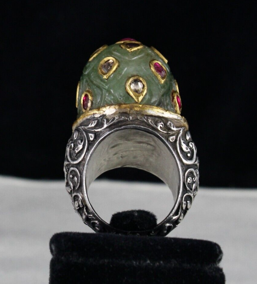 Antique Colombian Emerald 10ct Natural Diamond Ruby Sterling Silver Ring