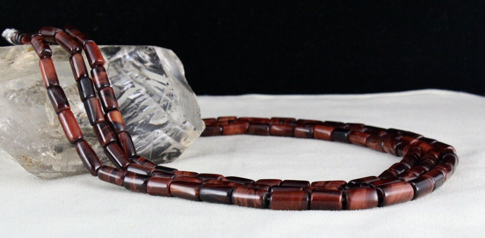 NATURAL RED TIGER EYE BEADS FANCY LONG 3 LINE 545 CTS GEMSTONE LADIES NECKLACE