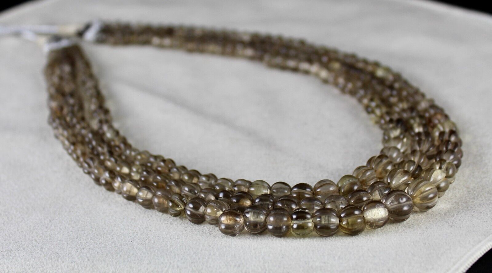 Natural Smoky Quartz Beads Carved Melon 3 L 485 Carats Antique Gemstone Necklace