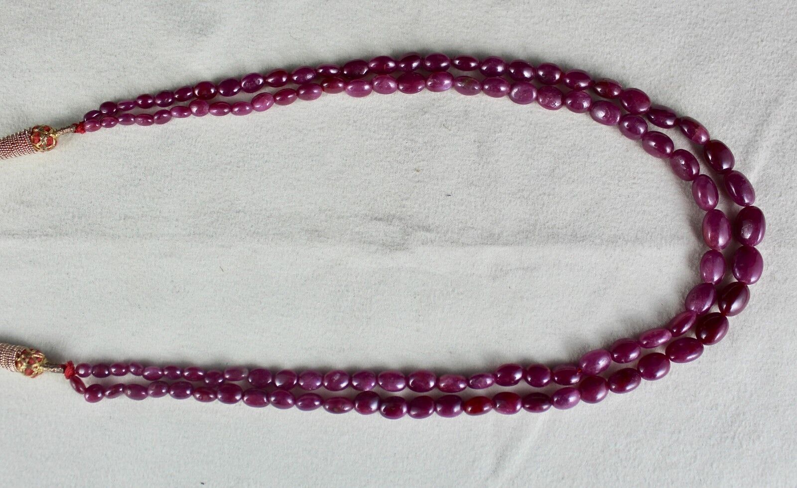 NATURAL UNTREATED RUBY BEADS CABOCHON 11 MM 2 LINE 232 CARATS GEMSTONE NECKLACE