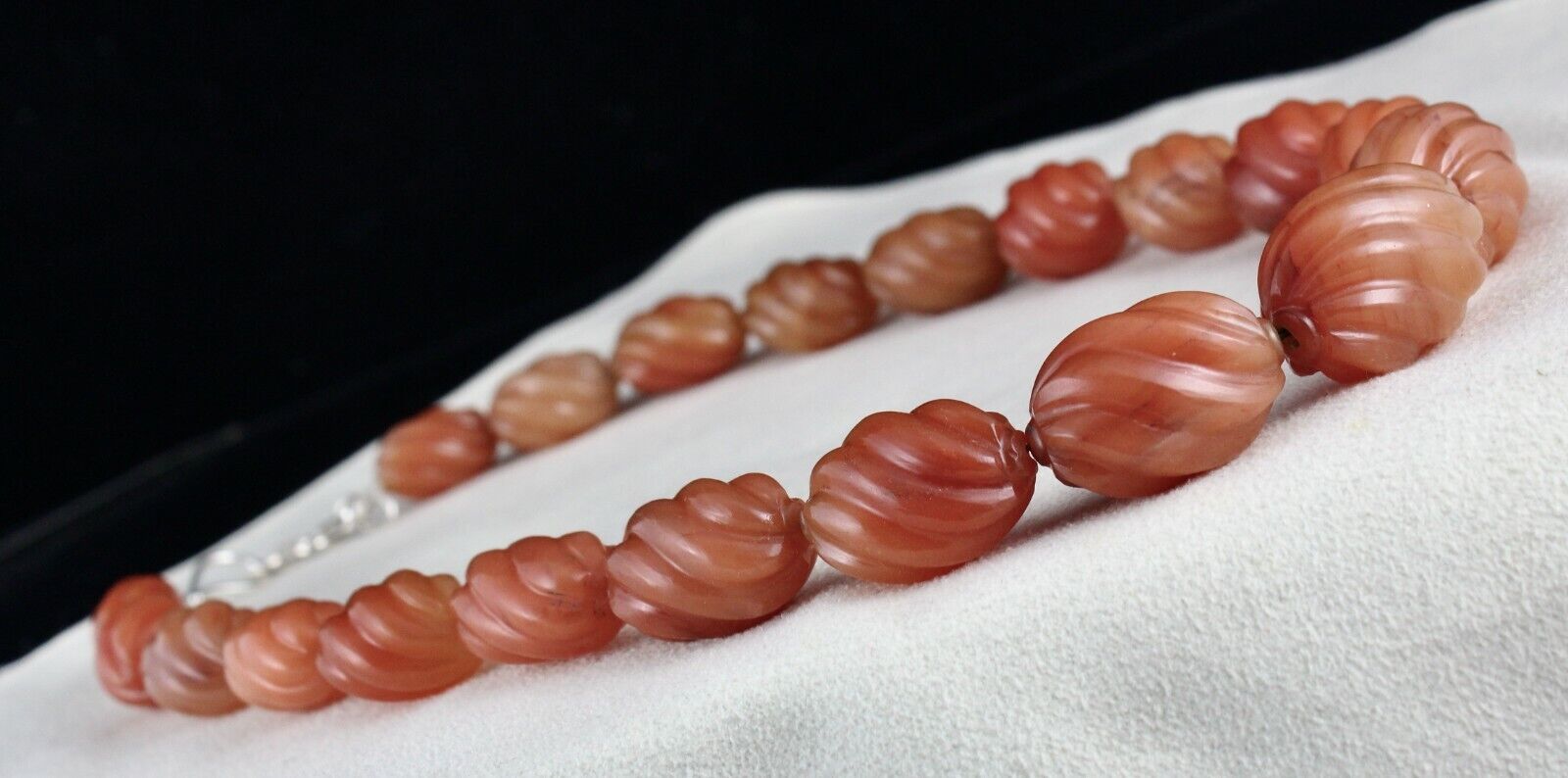 NATURAL ORANGE QUARTZ MELON CARVED BEADS 1 L 856 CARATS GEMSTONE SILVER NECKLACE