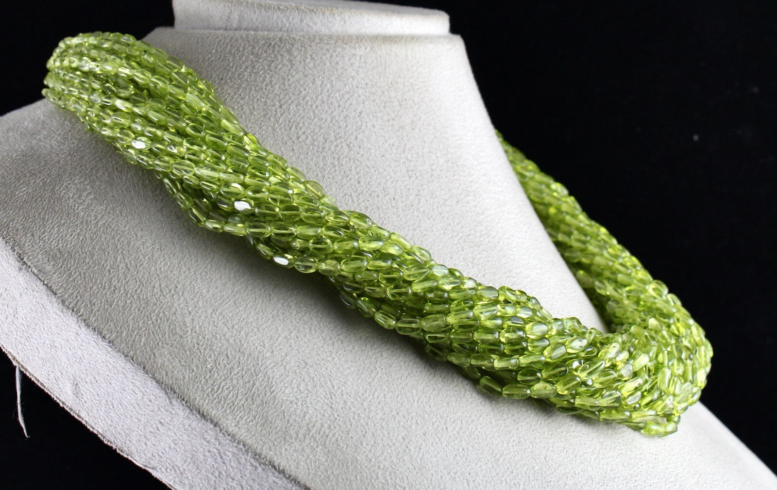 Natural Peridot Green Gemstone Statement Necklace 23 L 1391 Ct Beaded Cabochon