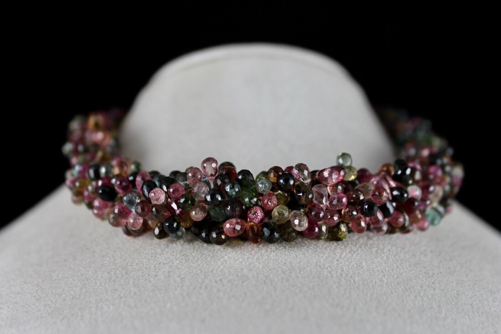 NATURAL MULTI TOURMALINE BEADS TEAR DROPS 5 LINE 632 CARATS GEMSTONE NECKLACE