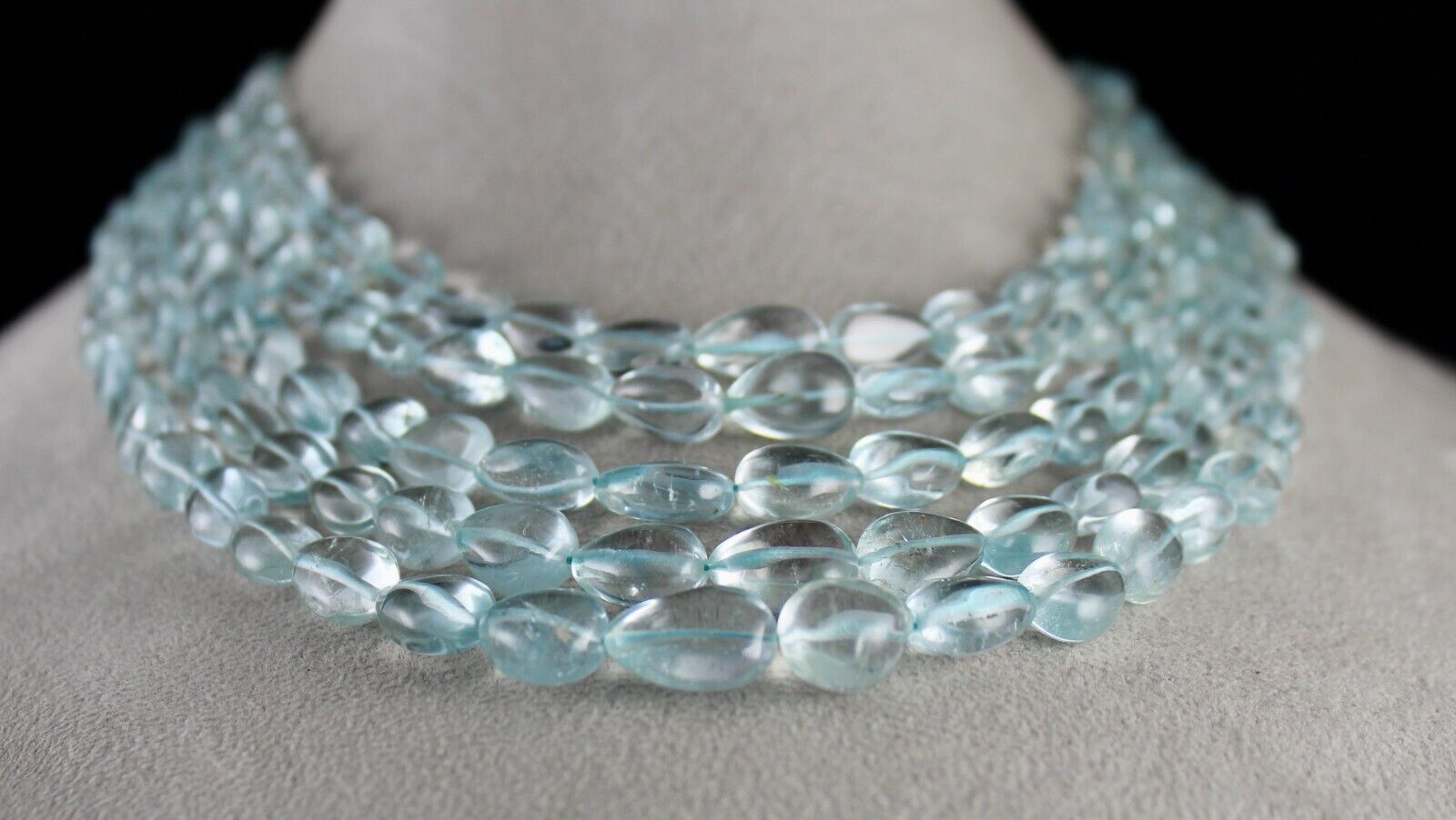NATURAL BLUE TOPAZ BEADS DROPS 5 LINE 956 CARATS GEMSTONE BEADED FINE NECKLACE