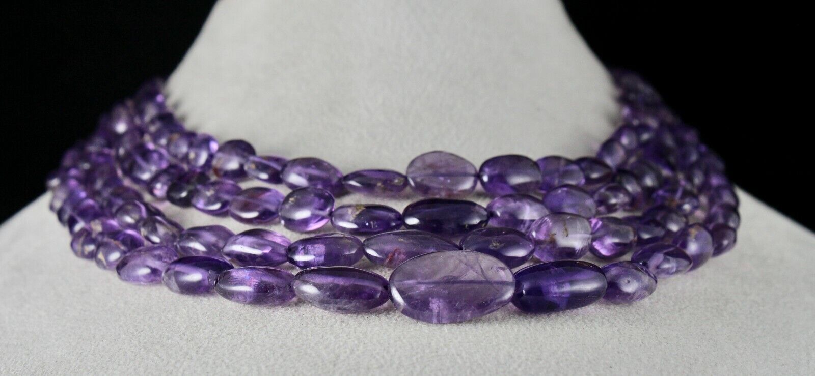 NATURAL AMETHYST BEADS LONG NUGGETS 4 LINE 662 CARATS GEMSTONE FINEST NECKLACE
