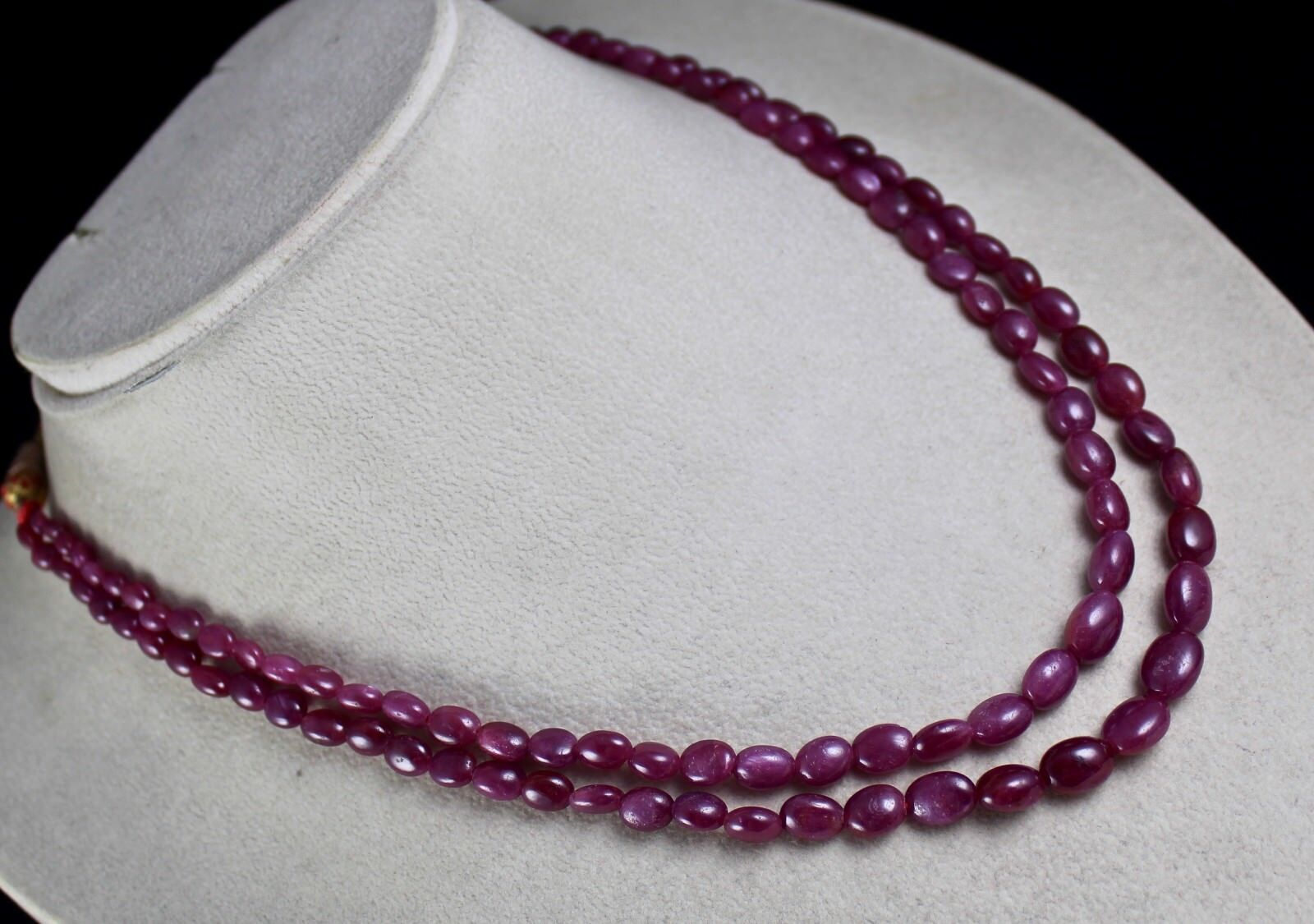 NATURAL UNTREATED RUBY BEADS CABOCHON 11 MM 2 LINE 232 CARATS GEMSTONE NECKLACE