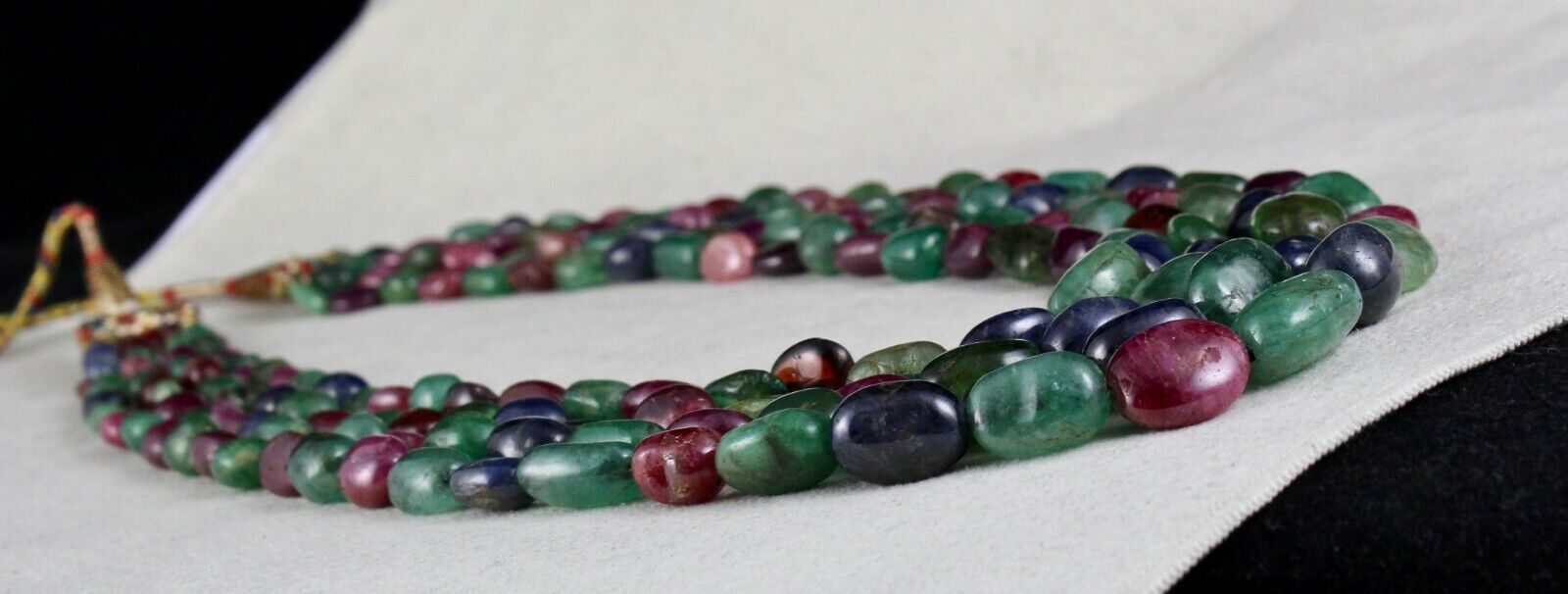 Natural Emerald Ruby Blue Sapphire Beads 4L 886 Ct Old Gemstone Antique Necklace