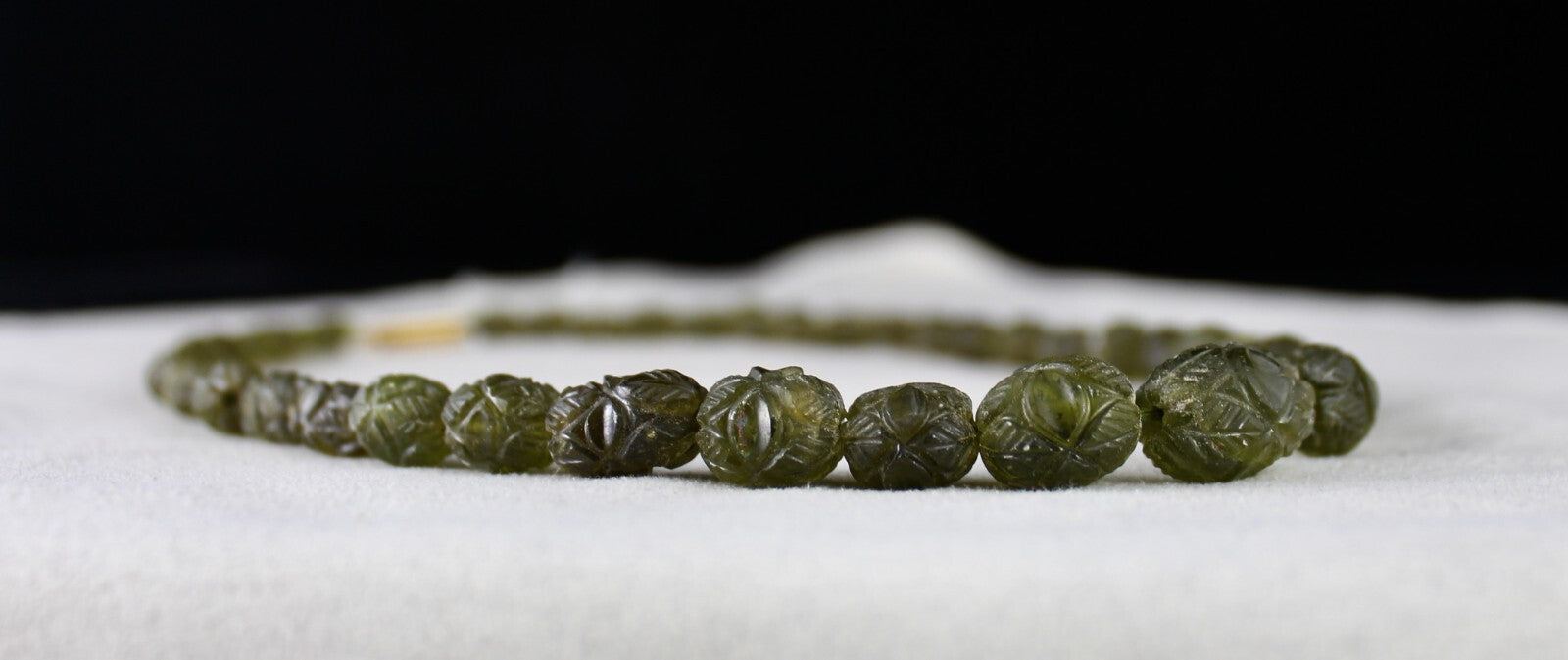 Antique Natural Peridot Carved Beads Necklace 255 Ct Gemstone Rarest Oval