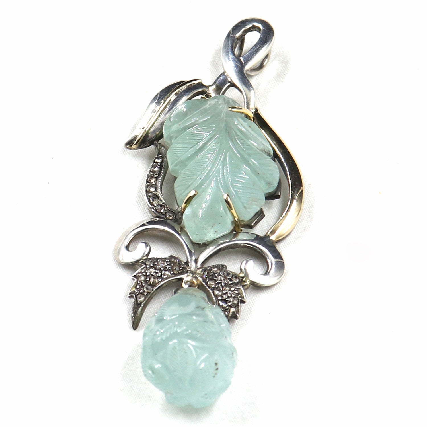 Certified Aquamarine 10ct Natural Diamond 18k Sterling Silver Victorian Pendant