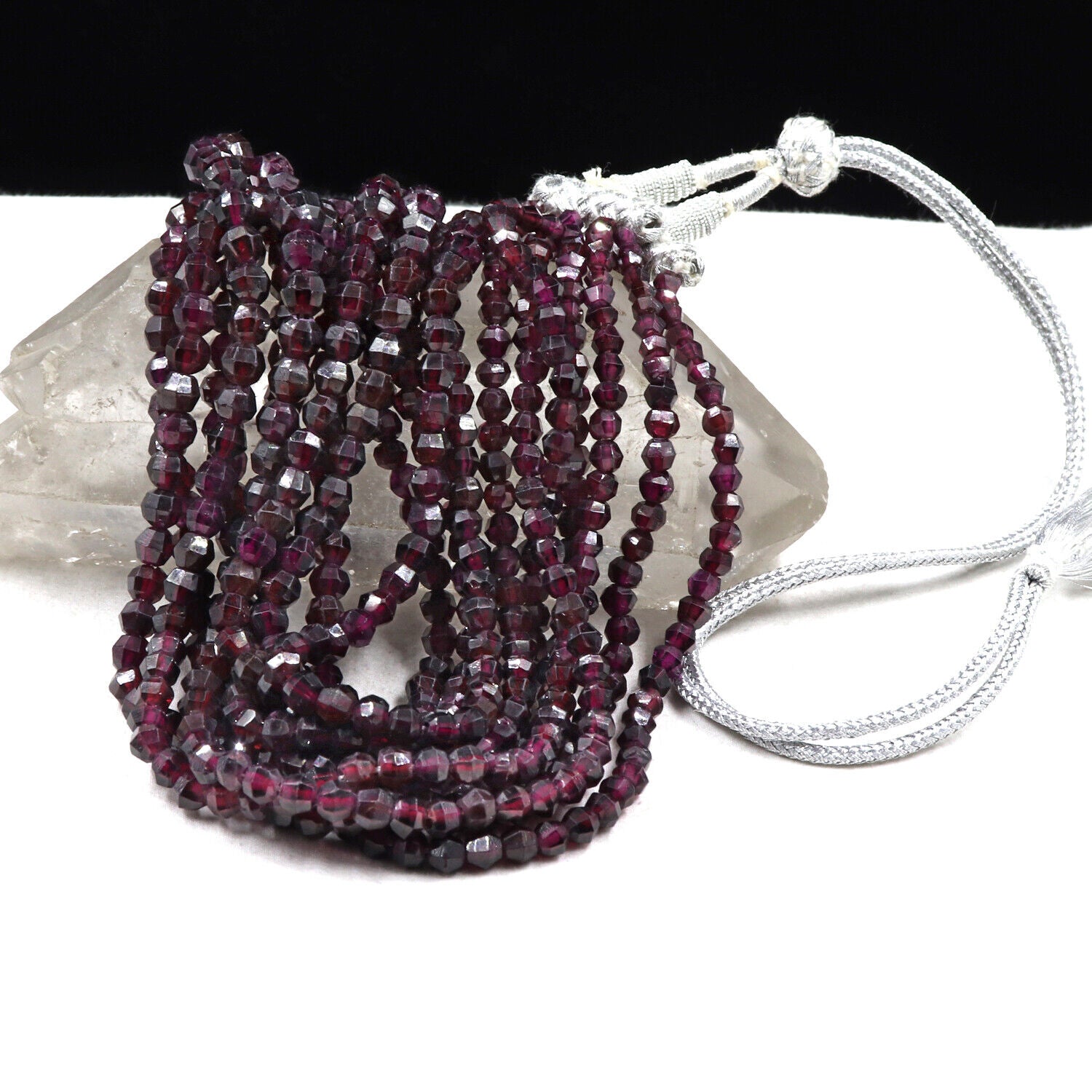NATURAL GARNET BEADS ROUND FACETED 5 LINE 754 CARATS GEMSTONE LADIES NECKLACE