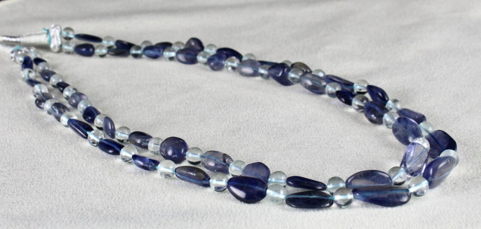 TOP NATURAL IOLITE BLUE TOPAZ CABOCHON BEADS 2 L 239 CTS GEMSTONE NECKLACE