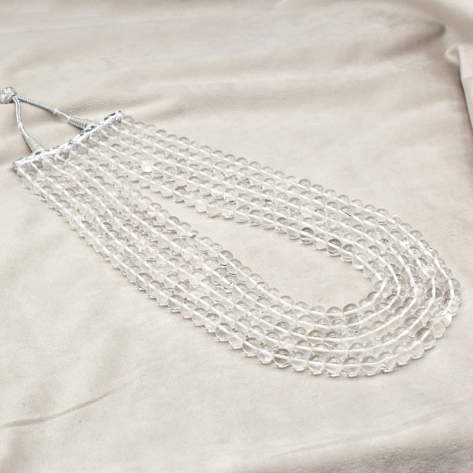 Natural Rock Crystal Quartz Round Beads Necklace 5L 1347 Ct Gemstone Fine String