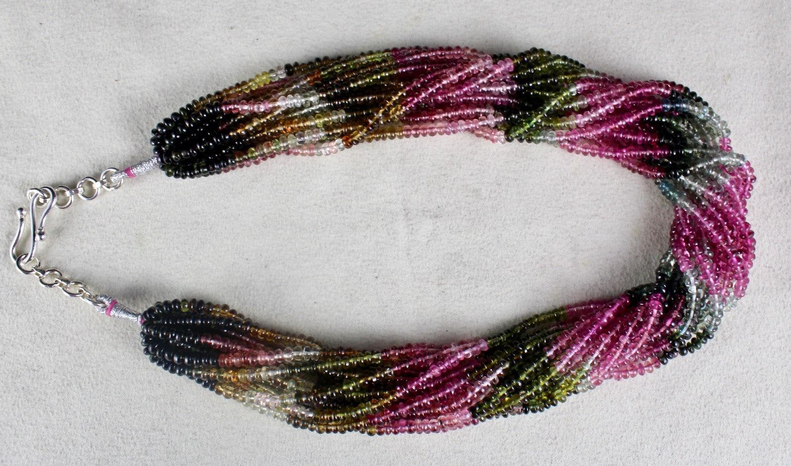 Certified Natural Multi Tourmaline 568 Ct Sterling Silver Round Gem Necklace