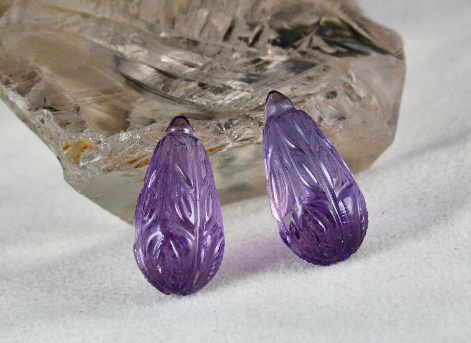 NATURAL AMETHYST CARVED DROPS 9 PCS 408 CTS LOOSE GEMSTONE EARRING NECKLACE SET