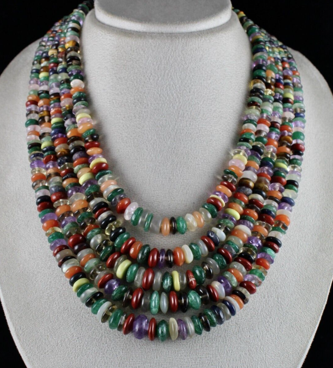 Vintage Multi Semi Precious Gemstone Beads Necklace 1576 Ct For Fashion