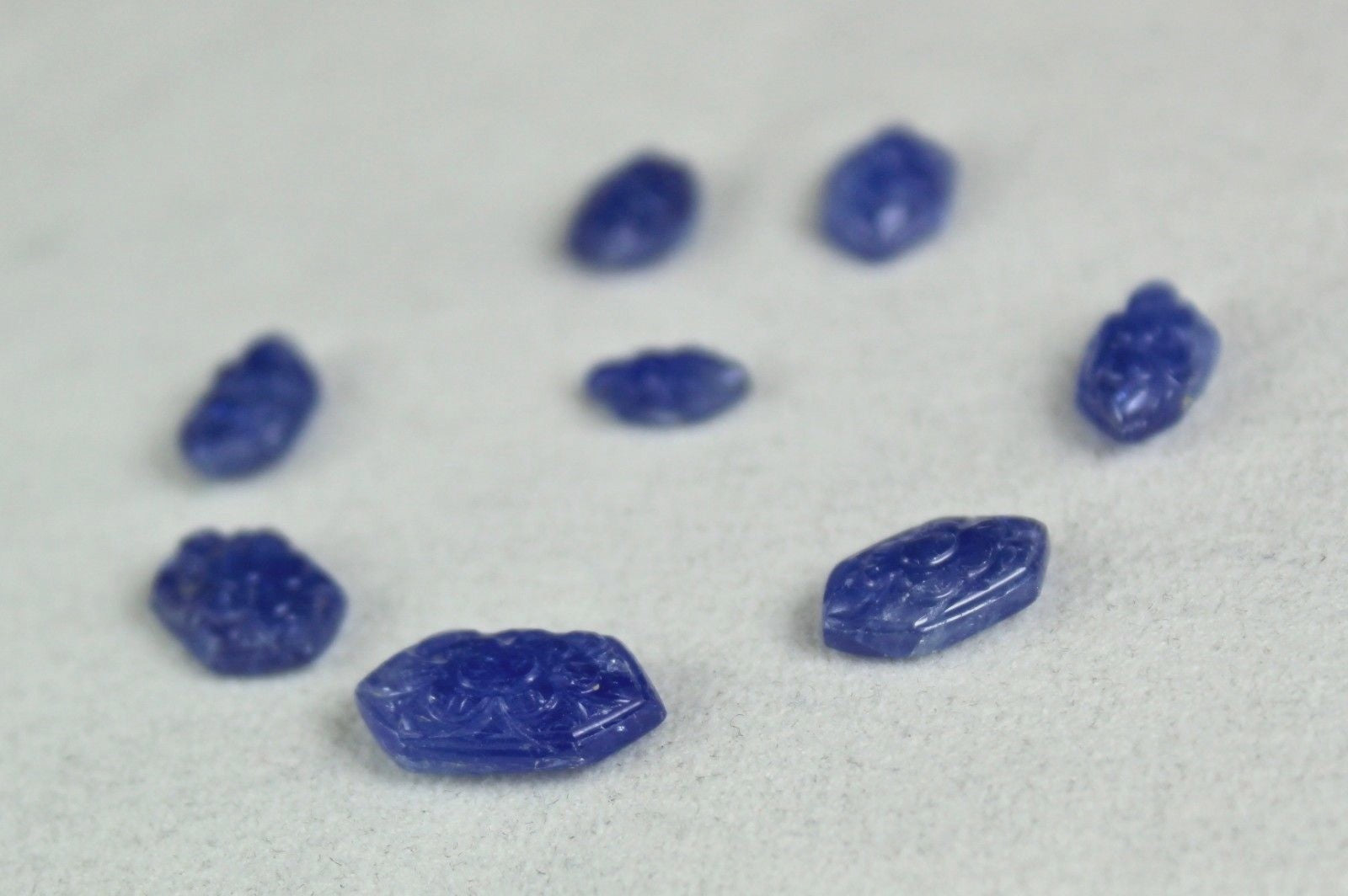 Natural Blue Sapphire Marquise 36.15 Ct Engraved Cabochon Gemstone Set Certified