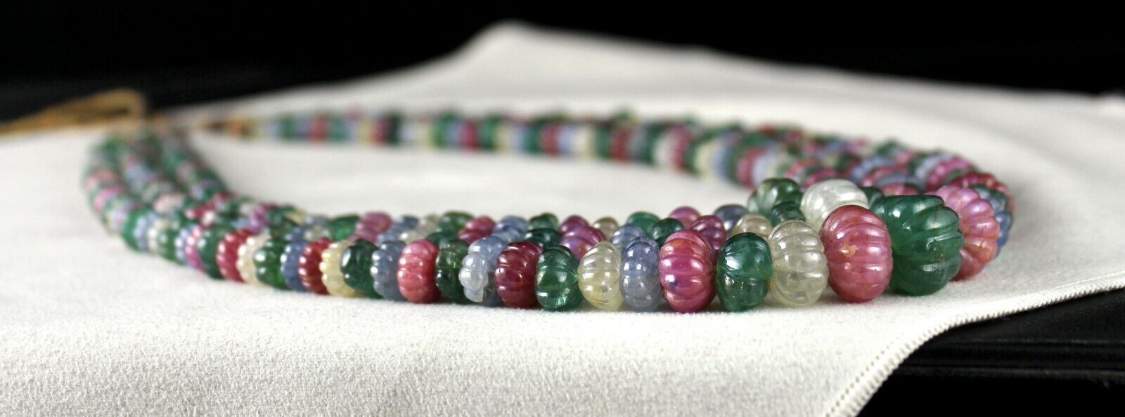 Certified Natural Emerald Ruby Sapphire Beads 1173 Ct Melon Carved Fine Necklace