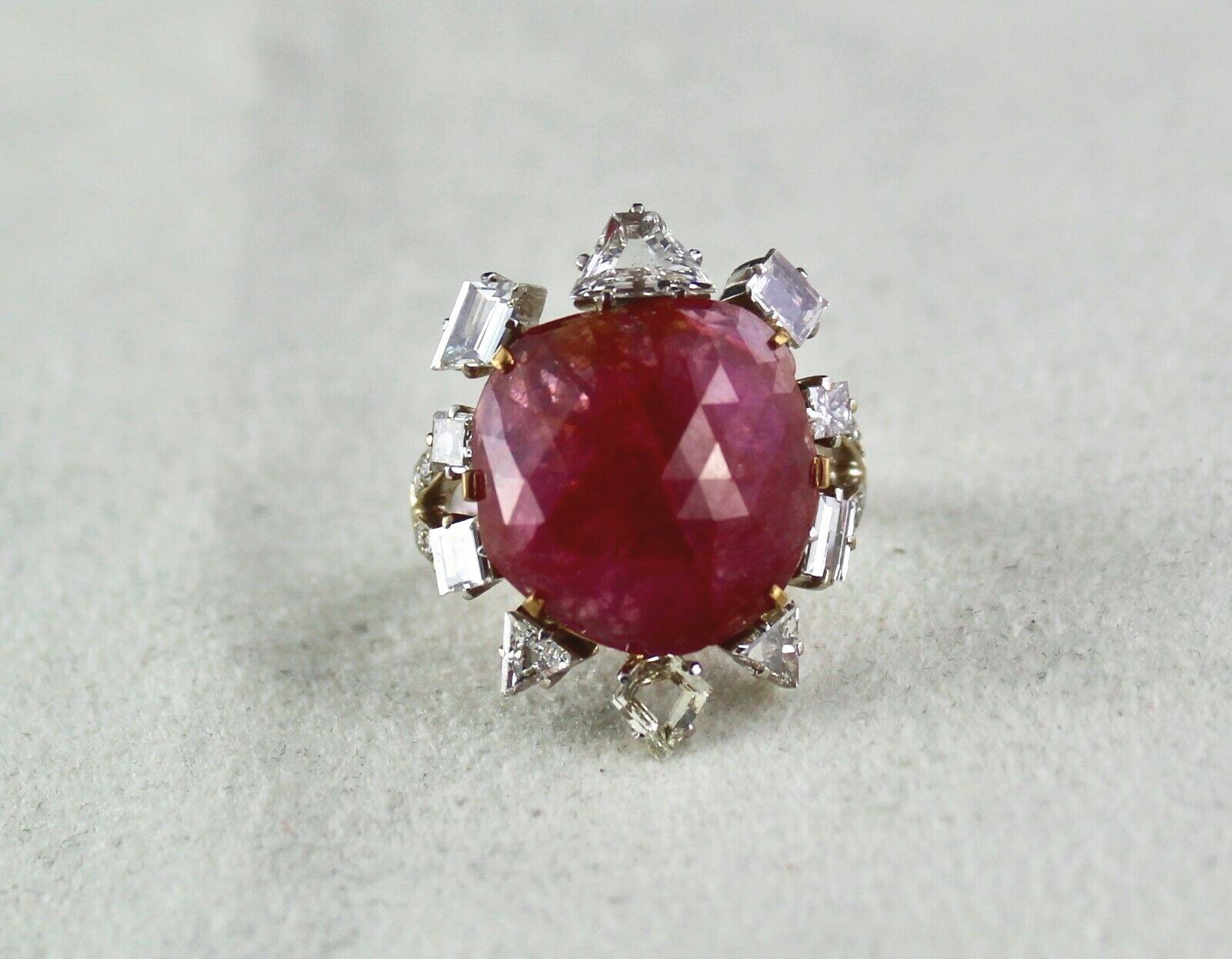 Certified Vintage Burma Ruby 10.42ct Natural Diamond 18k Gold Statement Ring