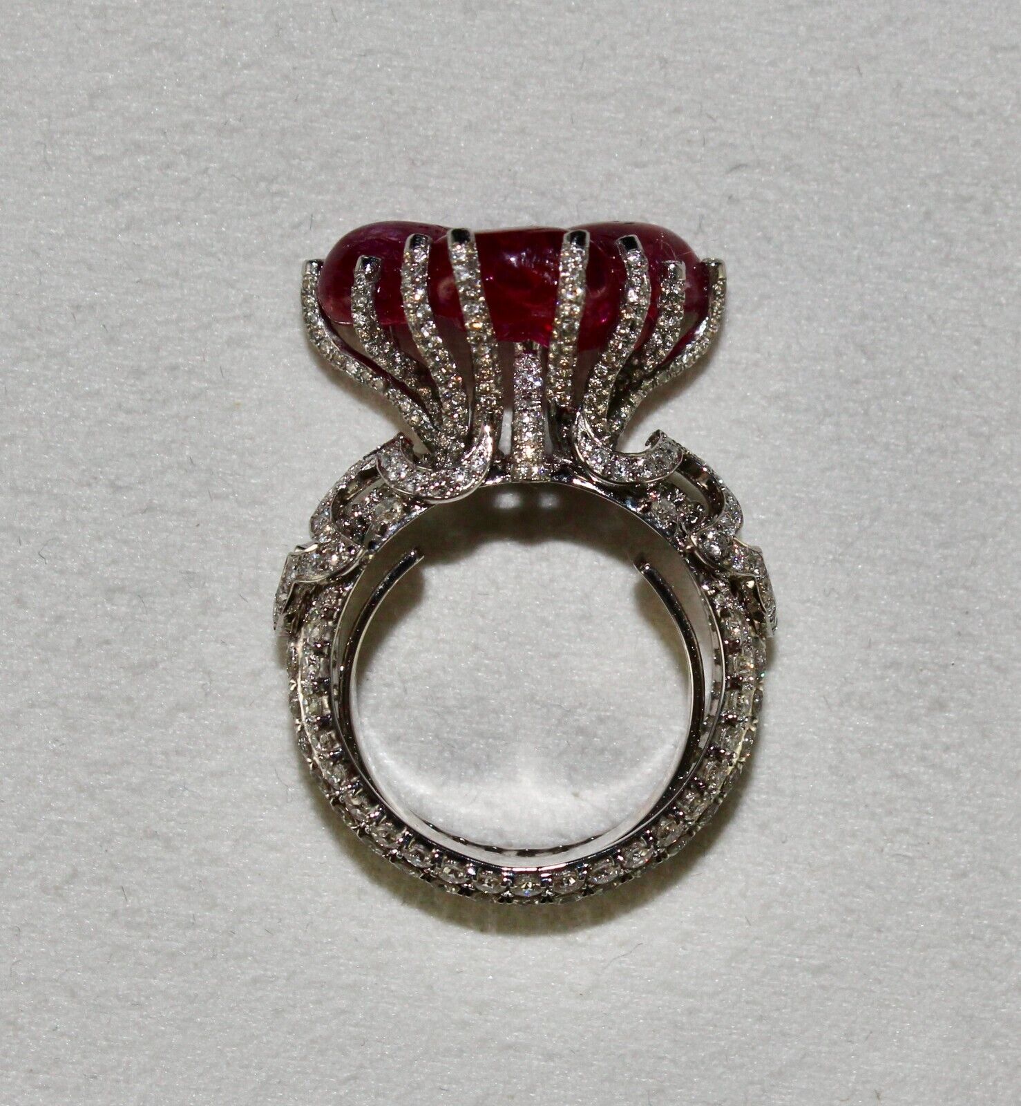 Certified Natural Burmese Ruby Cabochon Diamond 18k Gold Important Cocktail Ring