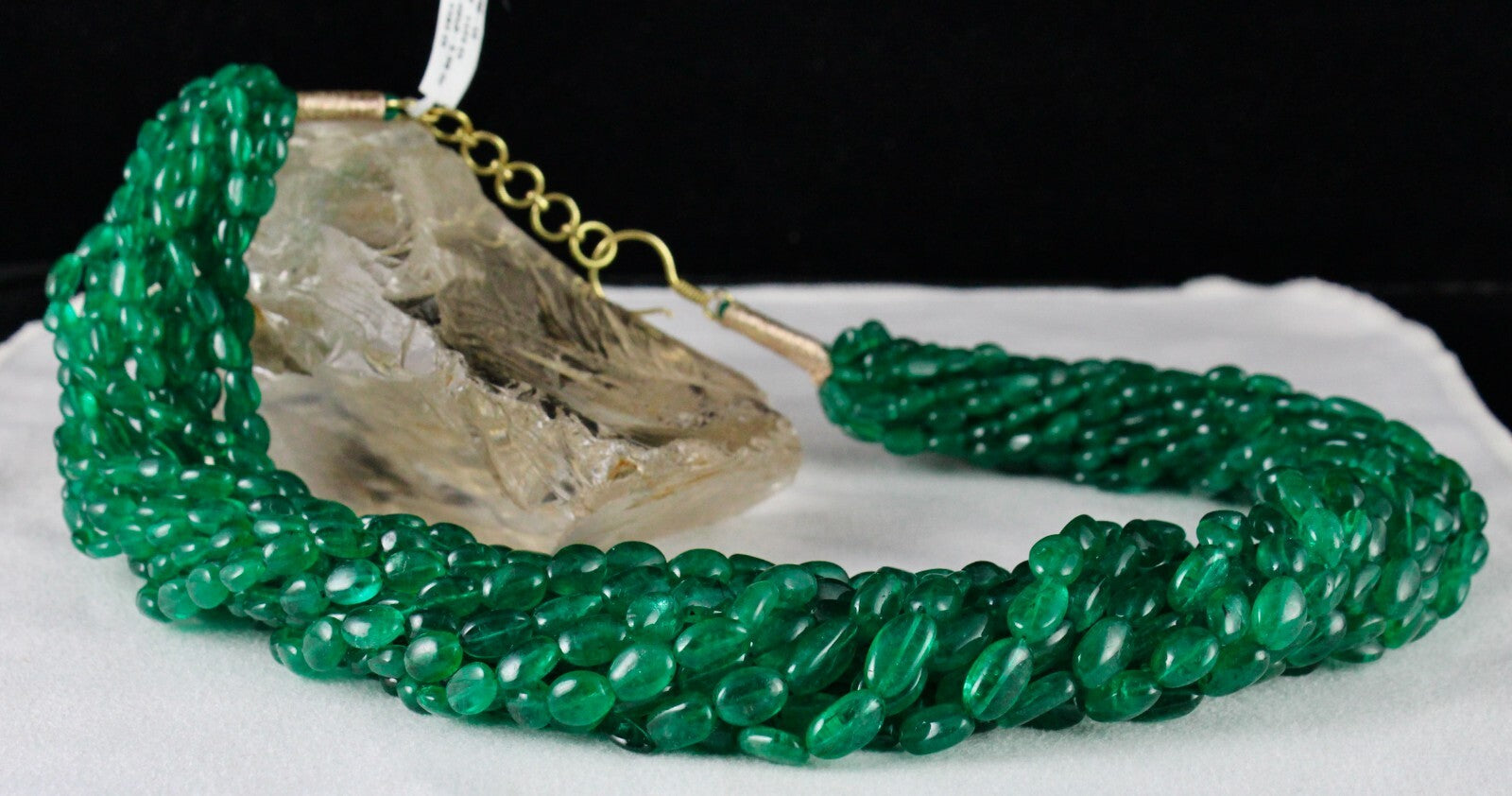 Certified Natural Emerald 1192 Ct Long Beads Gold Cocktail Necklace