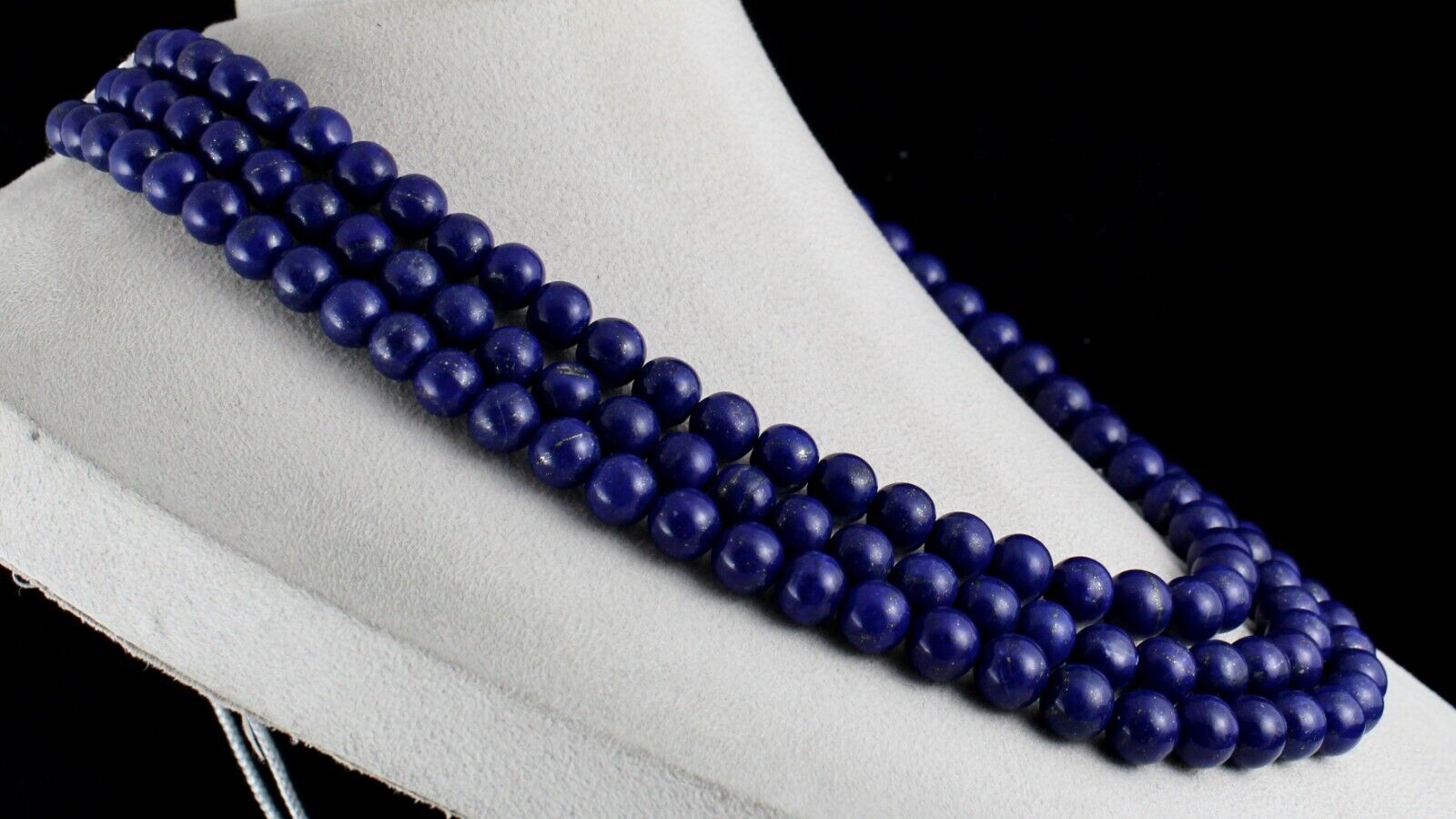 NATURAL BLUE LAPIS LAZULI BEADS ROUND 11MM 3LINE 1349 CTS GEMSTONE FINE NECKLACE