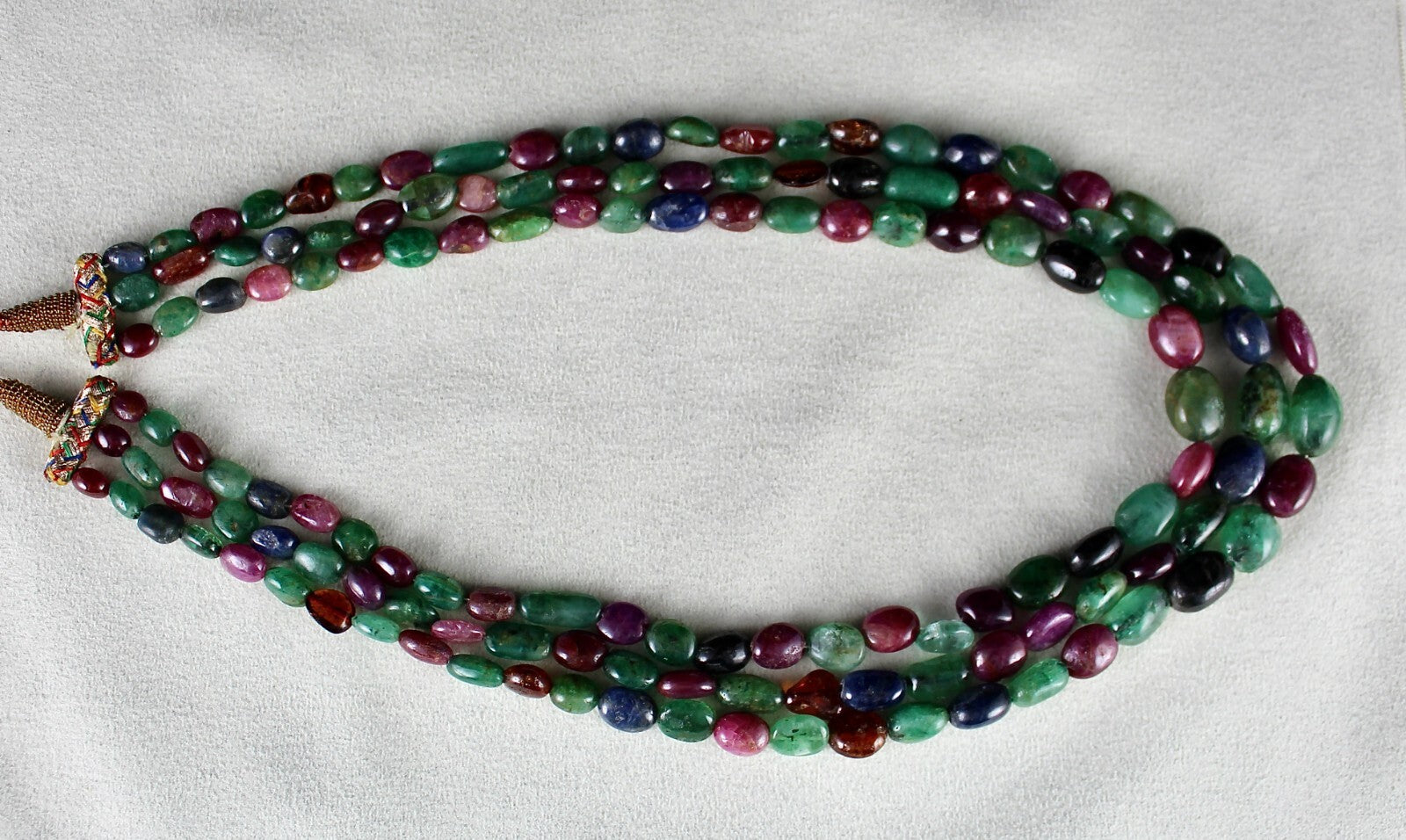 Certified Multi Natural Emerald Ruby Sapphire Beads 572ct Necklace