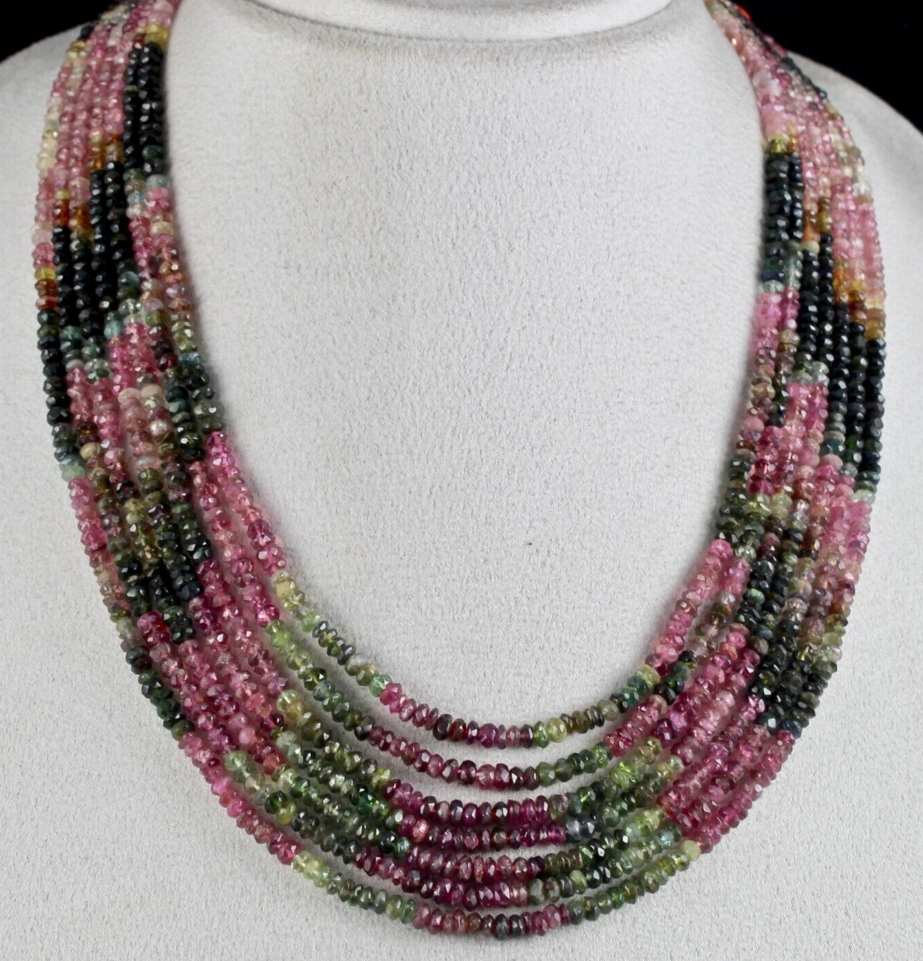 Natural Multi Colour Tourmaline 467ct Faceted Beads Gemstone Necklace