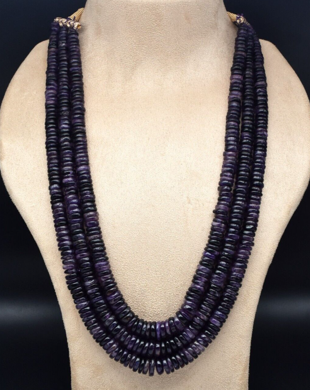 Natural Dark Amethyst Necklace 1233 Ct Drilled Button Shape Gemstone Beads