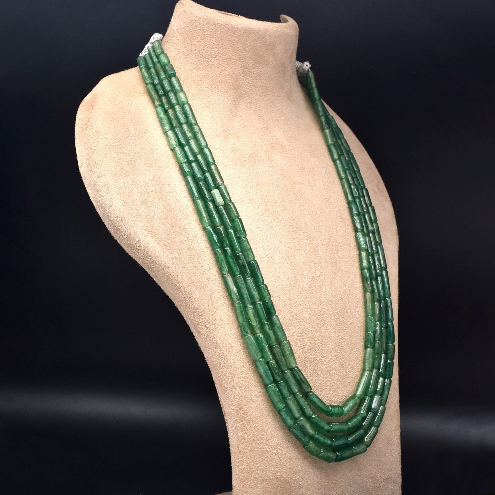 Vintage Natural Green Quartz Aventurine Tube Beads Necklace 569ct Gemstone