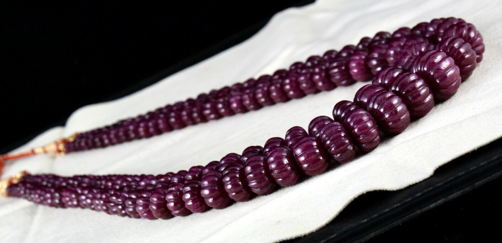 NATURAL UNTREATED RUBY BEADS CARVED MELON 2 LINE 1325 CARATS GEMSTONE NECKLACE