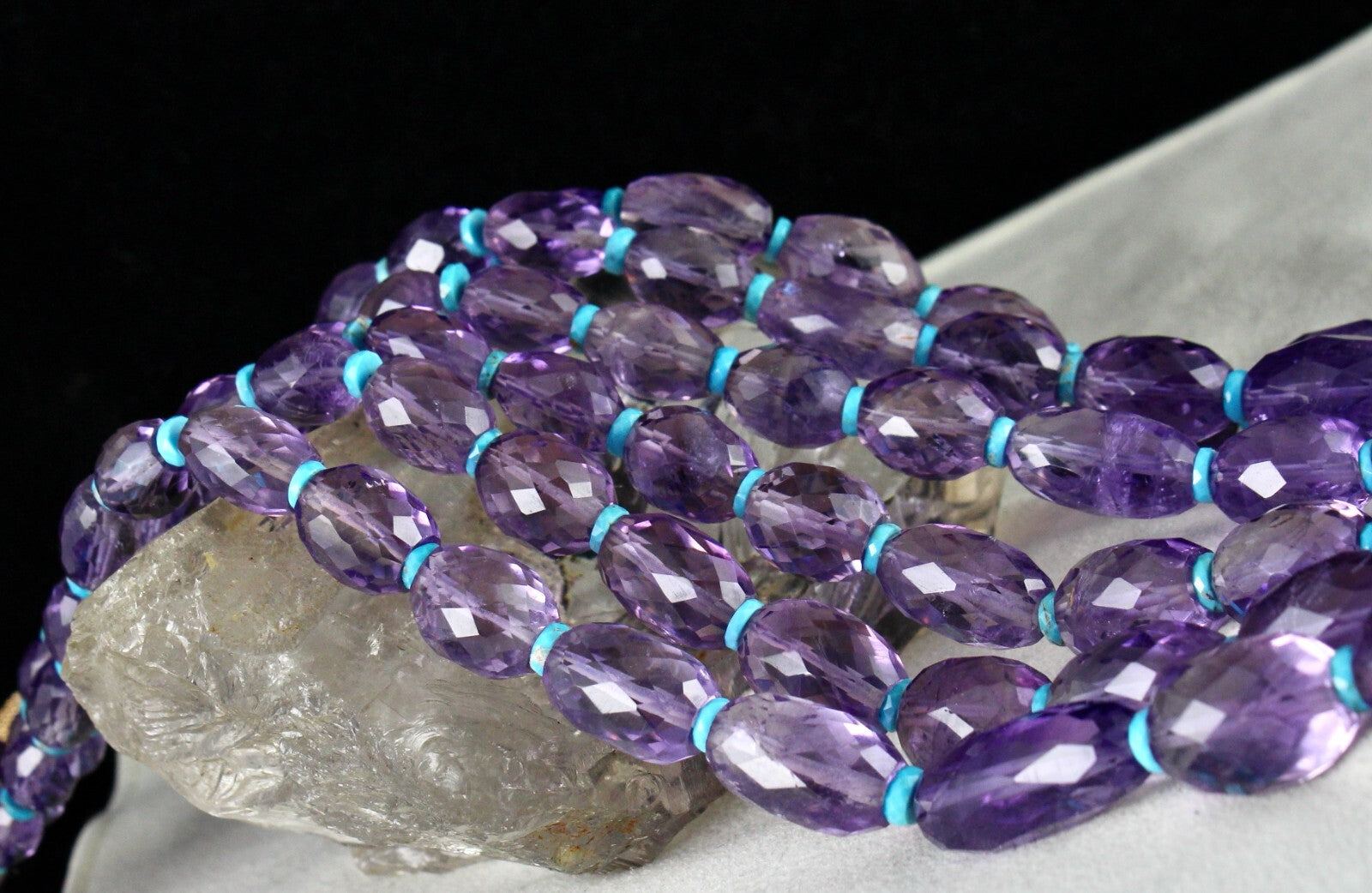 Certified Natural Amethyst Faceted Nugget Necklace Turquoise Beads 1448 Ct Gems