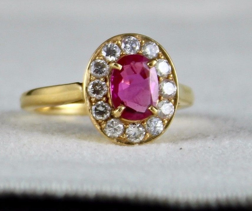 Certified Natural Heated Ruby Ring 1.03 Ct Oval Stone Natural Diamond 18k Gold