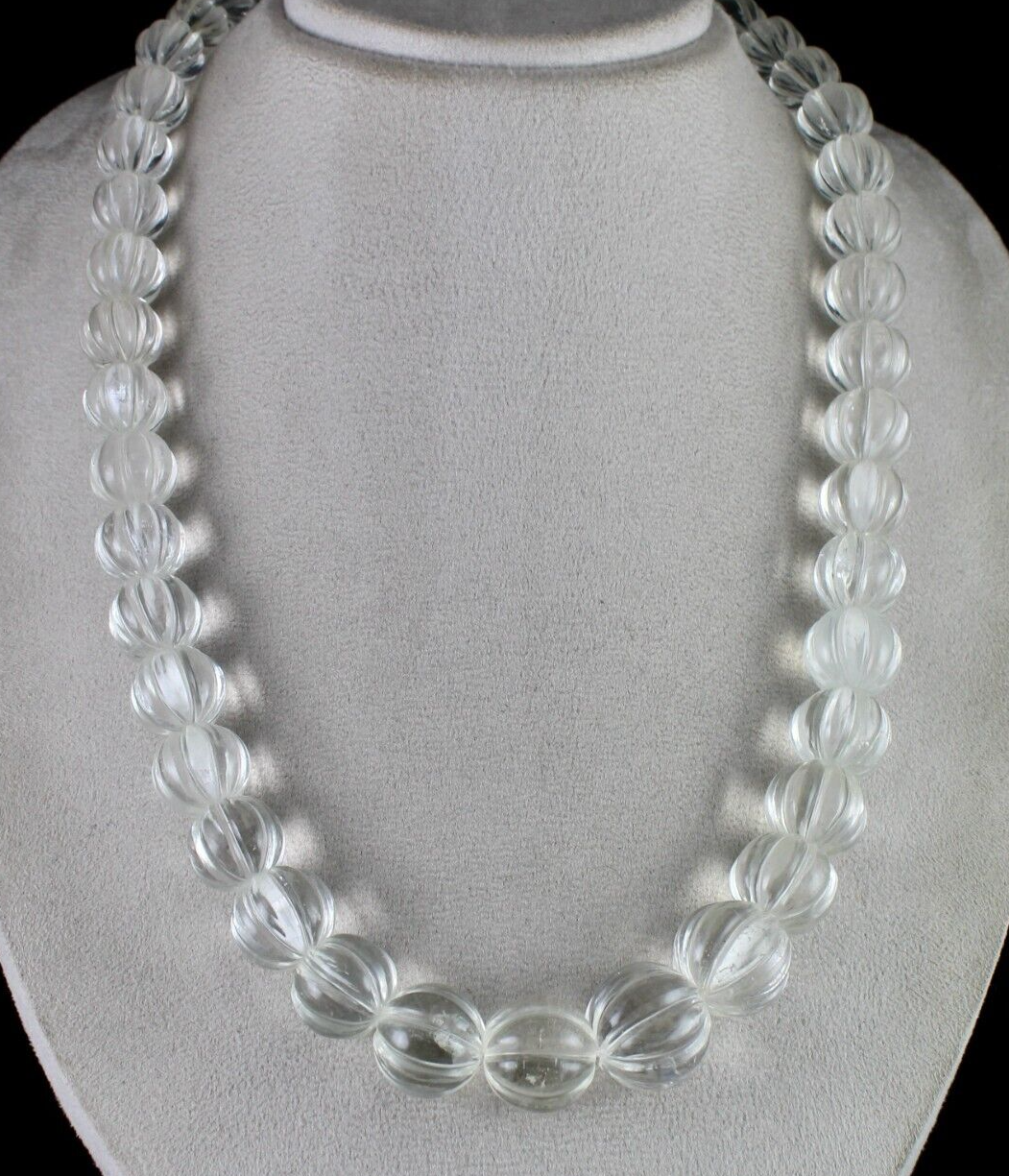Sterling Silver Natural Rock Crystal Quartz Melon Beaded Necklace 1169 Ct