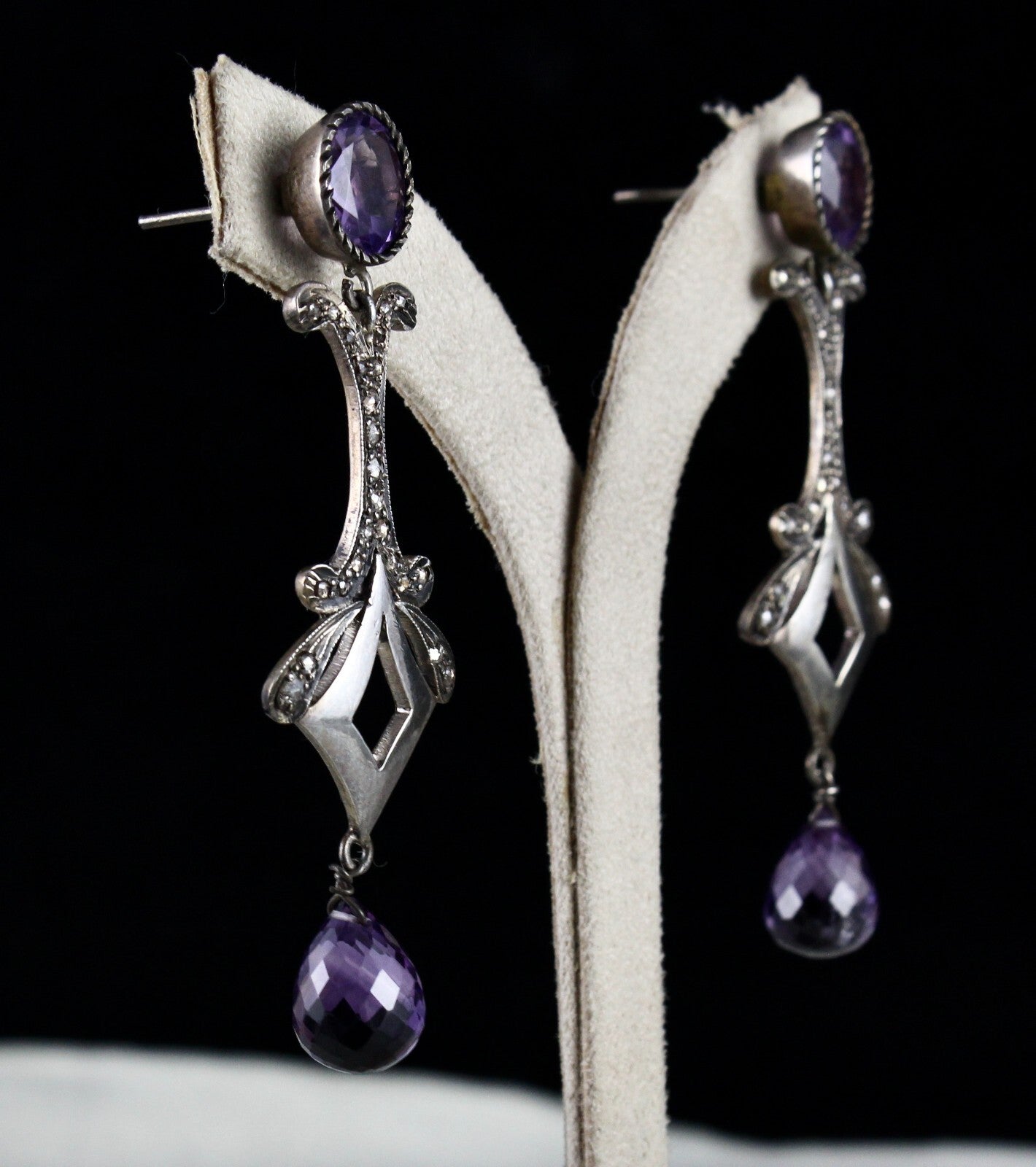 Natural Amethyst 10ct Teardrop Natural Diamond 925 Sterling Silver Earrings