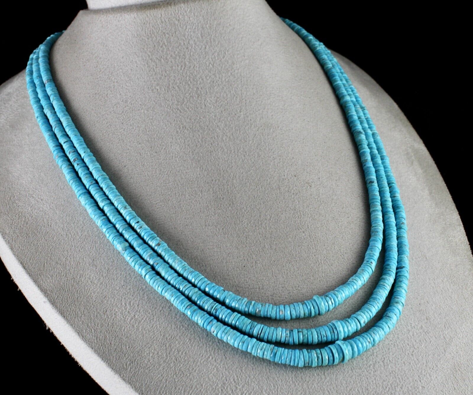 REAL NATURAL TURQUOISE FACETED BUTTON BEADS 3 L 441 CT GEMSTONE FASHION NECKLACE